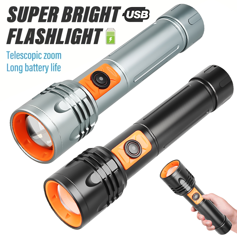 Outdoor Power For Lights - Hochleistungs-LED-Taschenlampe, wiederaufladbare USB-Taschenlampe mit Teleskop-Zoom, superhelle