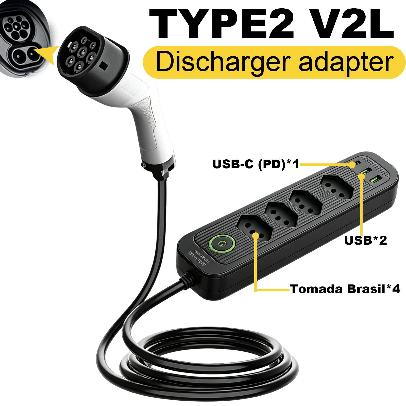 Outdoor Power Adapter - Typ2 V2L Entladeadapter 16A Brasilianische Steckdose