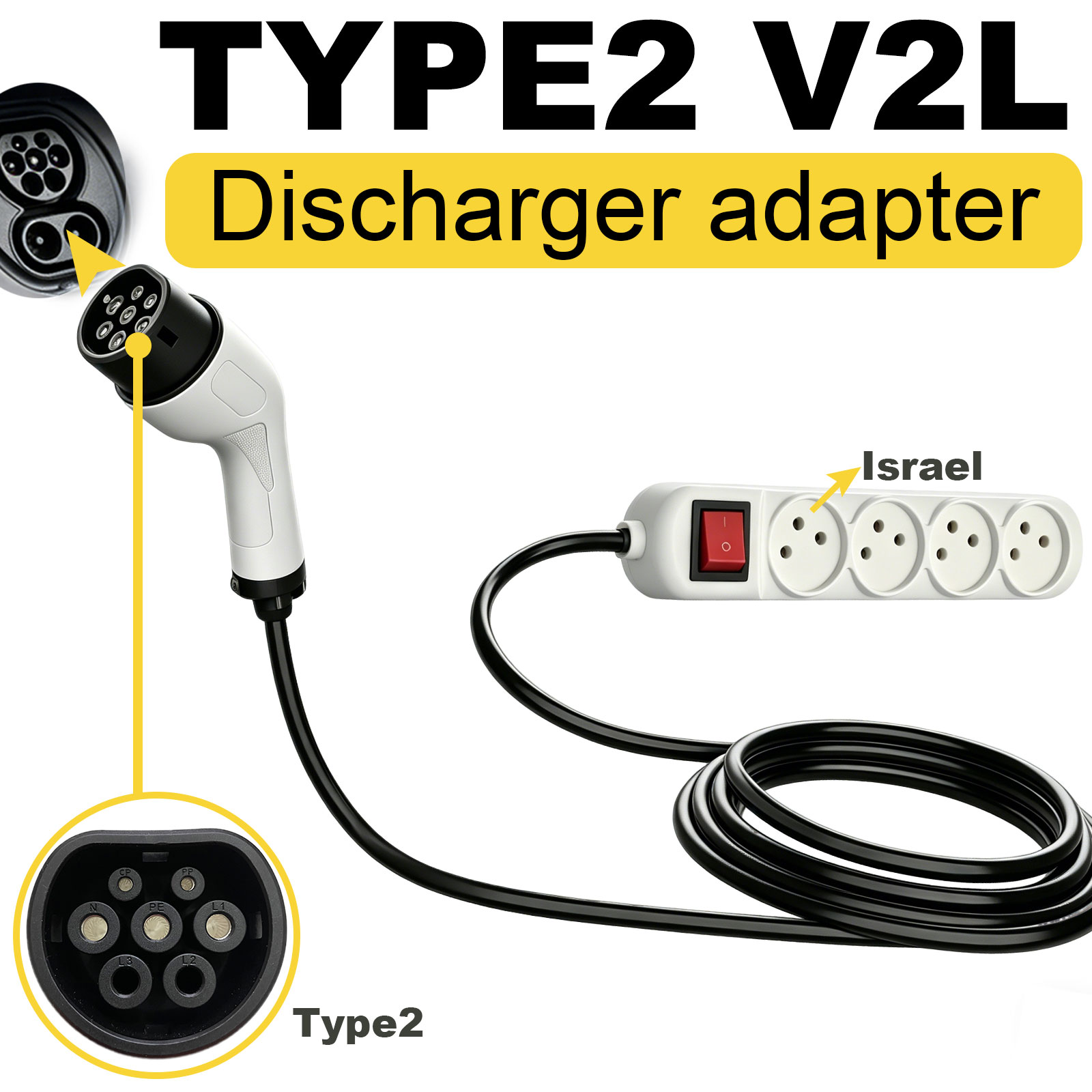 Outdoor Power Adapter - Typ2 V2L Entladeadapter Israel-Steckdose EV zu