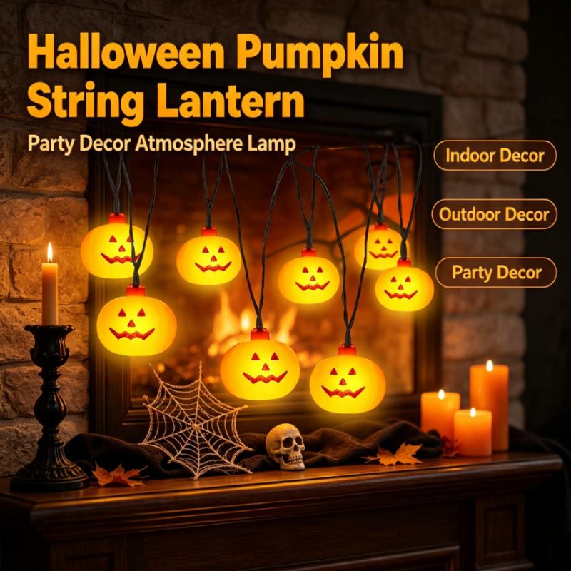 Outdoor Power For Lights - Batteriebetriebene Halloween-Kürbis-Lichterkette 20LED, Jack-o'-Lantern-Girlande für Outdoor-